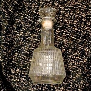 Vintage MCM Cut Glass Decanter with Cork Stopper